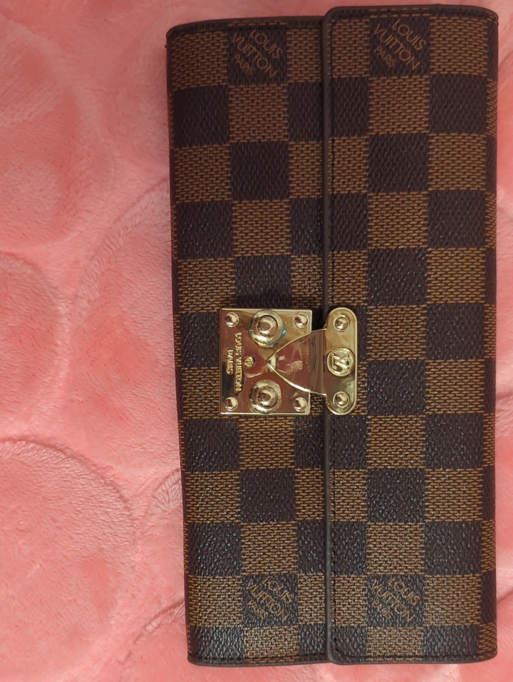 Louis Vuitton Damier Ebene Continental Wallet with Gold Hardware